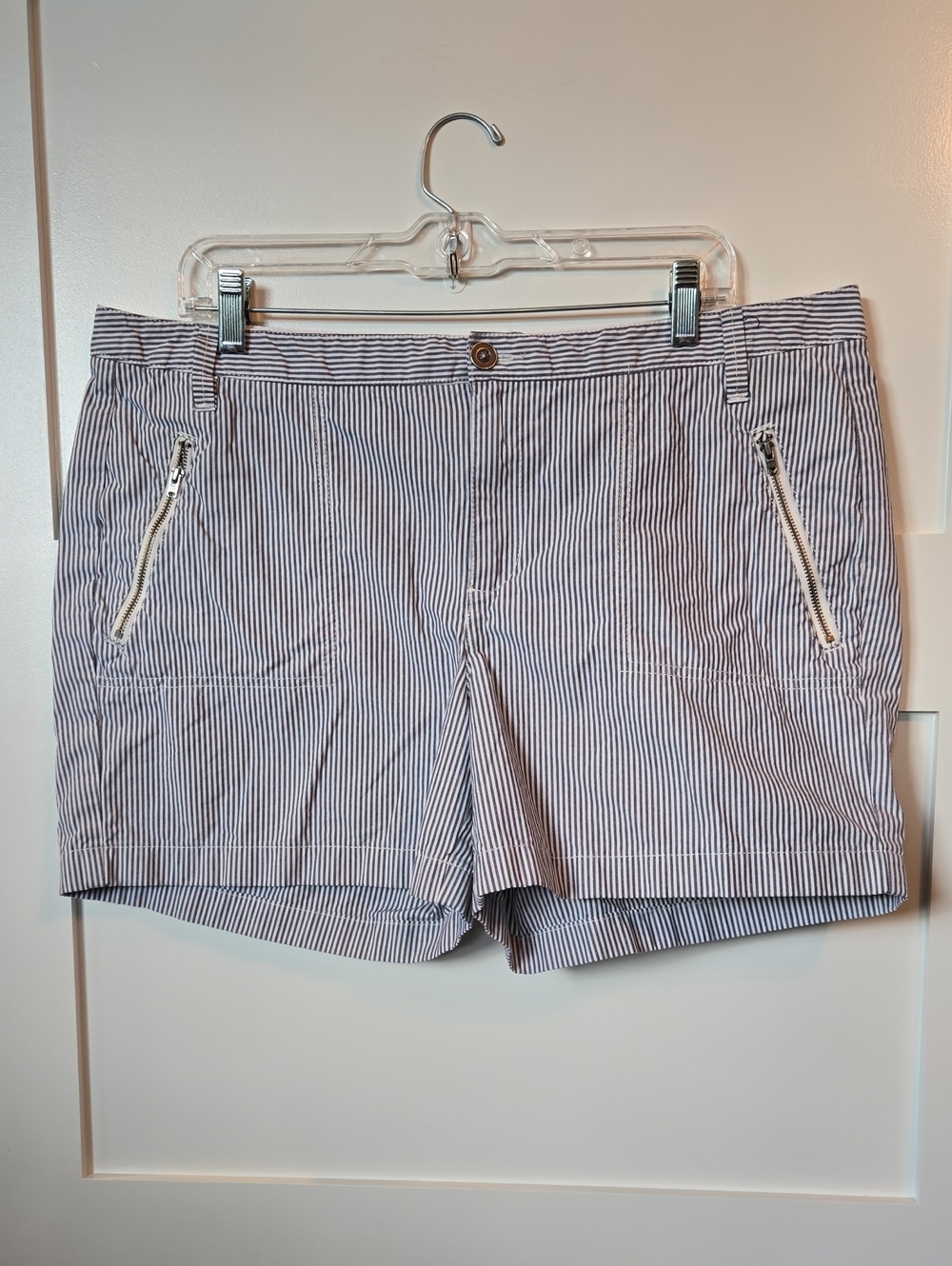 Caslon Navy and White Pinstripe Bermuda Shorts 16